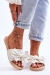 Fashionable women's slippers with a bow white Estera
