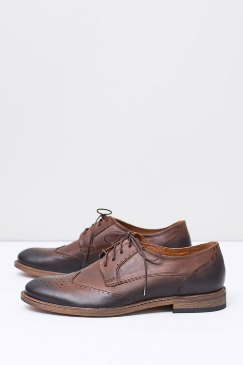 Nikopol Brązowe Skórzane Męskie Eleganckie Półbuty Mortes