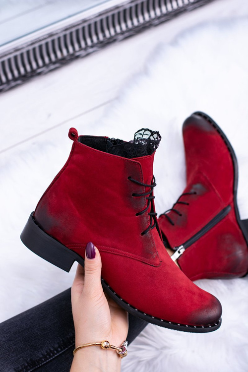 Leather Red Women's Lace-up Booties Millano