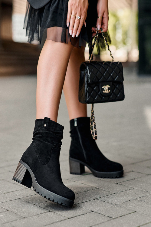 Suede Wrinkled Boots Black Melseo