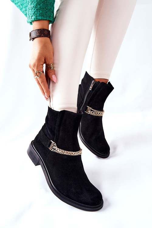 Women's Suede Booties Nicole Leather Black Dome