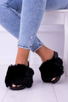 Lu Boo Women's Fur Flip Flops Black Fur XXL