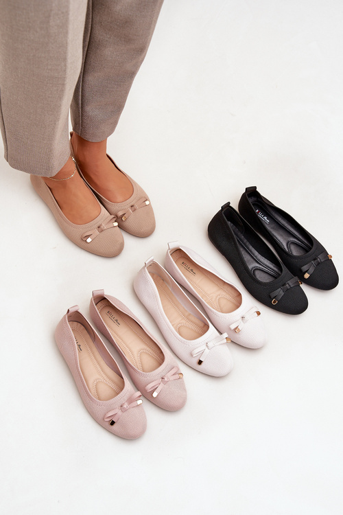 Mesh Ballet Flats With Bow Beige Bianila