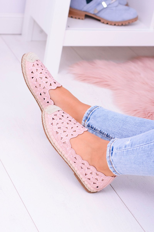 Lu Boo Pink Openwork Espadrilles with Flowers