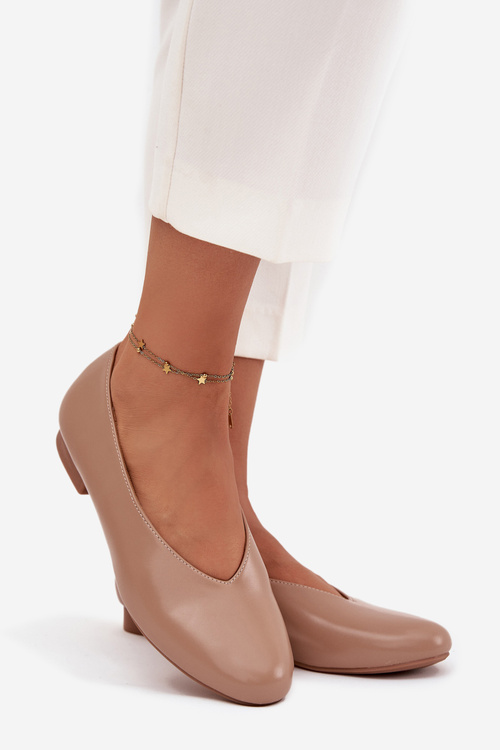 Damskie Eko Skórzane Baleriny Płaski Obcas Beżowe Olyssia