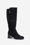 Knee High Heeled Boots Made of Eco Suede Black Izanae