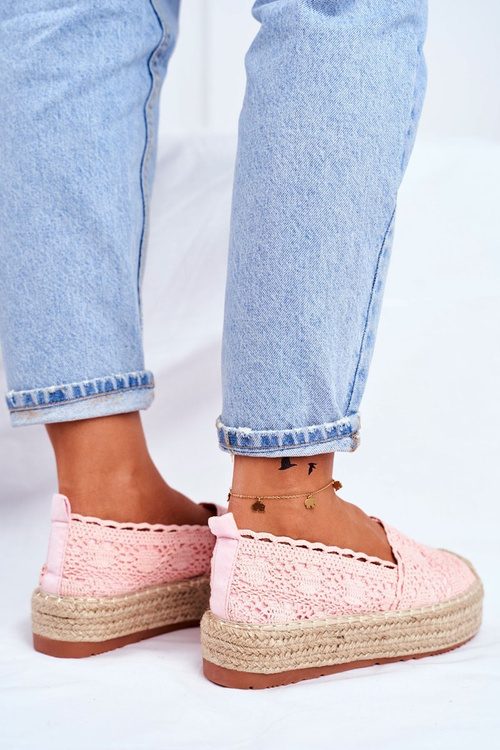 Women's Lace Espadrilles Pink Platform Desante