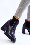 Lacquered boots Snake pattern on a post Navy blue Eldey