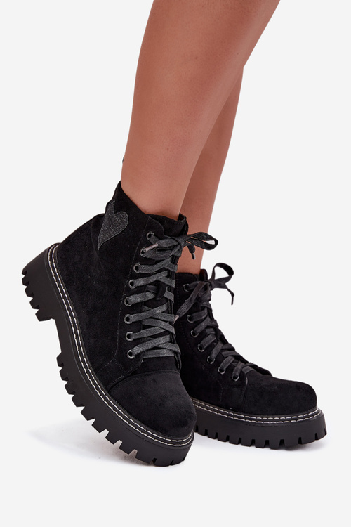 Women's Boots with Glitter Heart Black Nariri