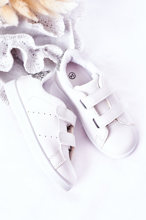 Children's Sneakers With Velcro White-Silver Cute Girl