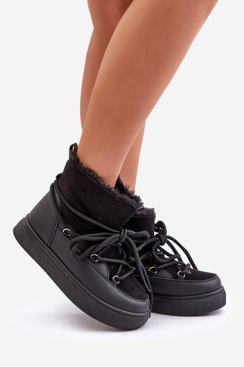 Women's Snow Boots On Platform Insulated With Fur Black Aziara