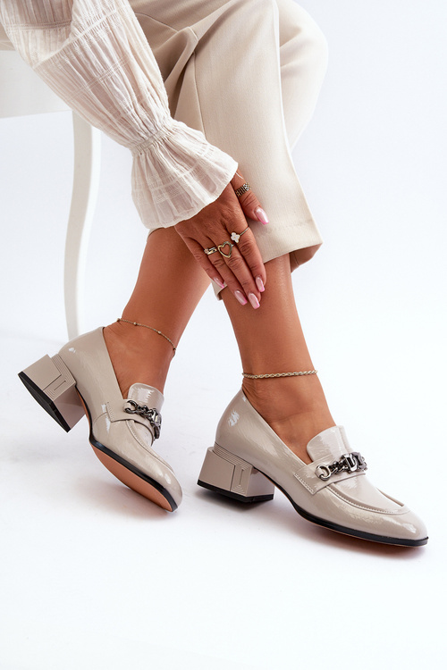 Grey Patent Leather Court Shoes with Block Heel S.Barski MR38-960