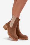 Women's insulated ankle boots on block heels dark beige Zoralia