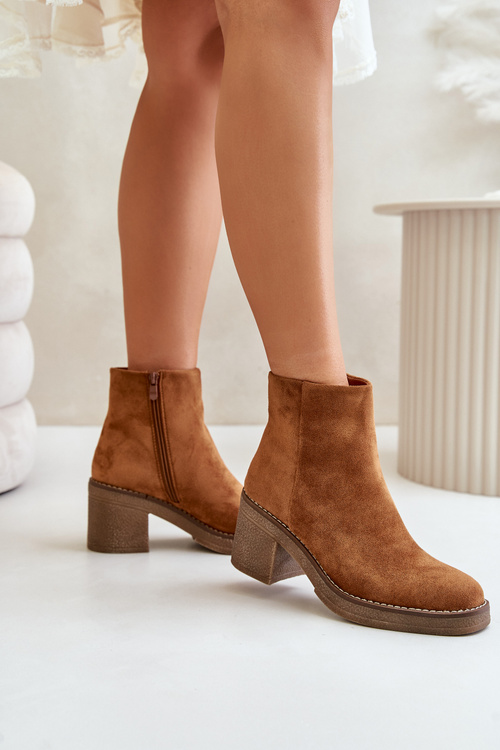 Heeled Boots Eco Suede Insulated With Zip Camel Lerallea