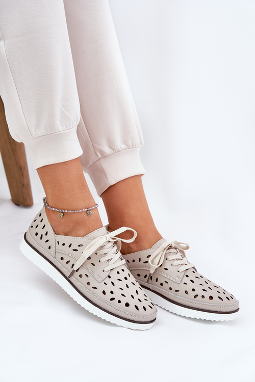 Półbuty Damskie Skóra Naturalna Beżowe S.Barski LR51-610