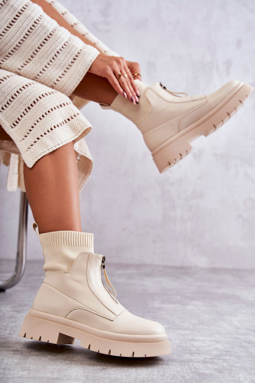 Women's Socks Boots With Zipper Beige Shelter
