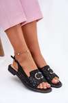 Leather Sandals With Decoration On Flat Heel S.Barski KV51-096 Black