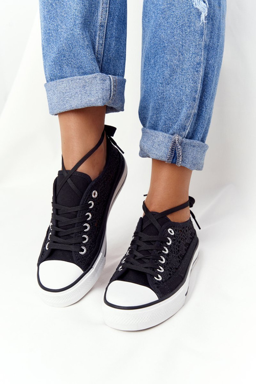 Damskie Koronkowe Trampki Czarne Candice