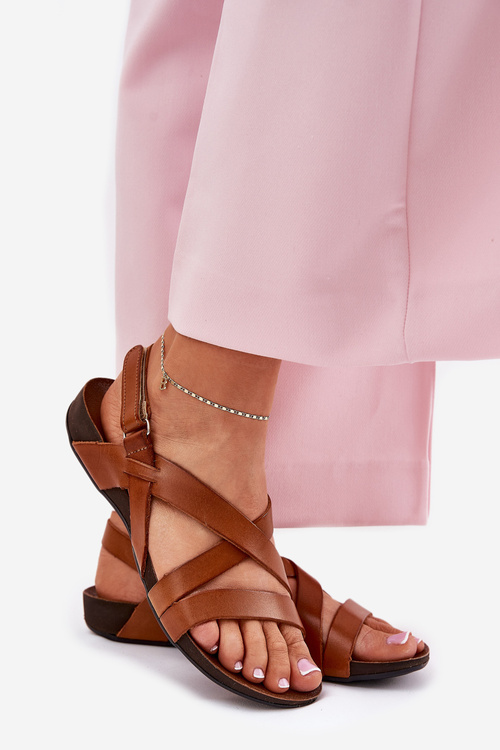 Flat Leather Women's Sandals Zazoo 40032 Brown