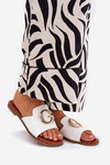 Eco Leather Flat Women's Sandals With Decorative Detail White Frelie
