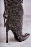 Fashionable Boots On High Heel With Cubic Zirconia black Lovisa