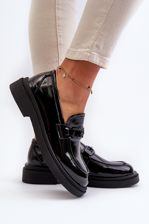 Black patent leather women's moccasins Keelana