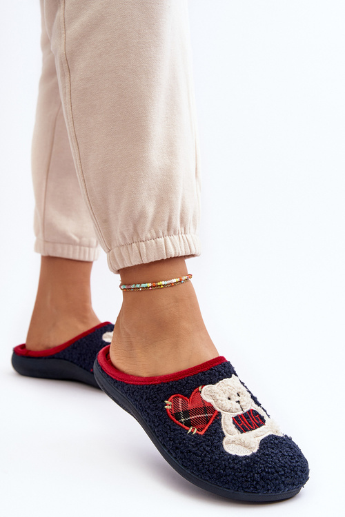 Klapki Kapcie Damskie Domowe Miś Granatowe Inblu EC000095