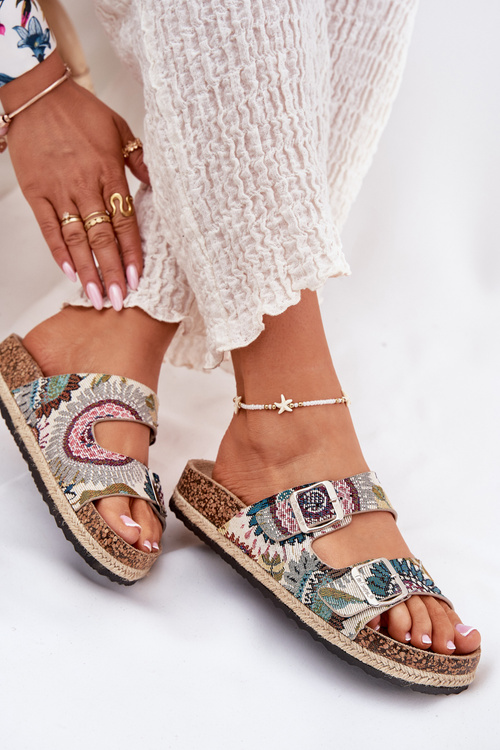 Klapki Damskie Wzorzyste Korkowa Platforma Klamry Multikolor Lee Cooper LCW-25-35-3483L