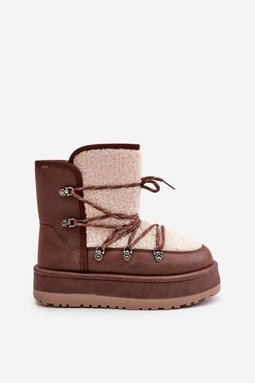 Women's Snow Boots On Platform With Lacing Brown Riaviana