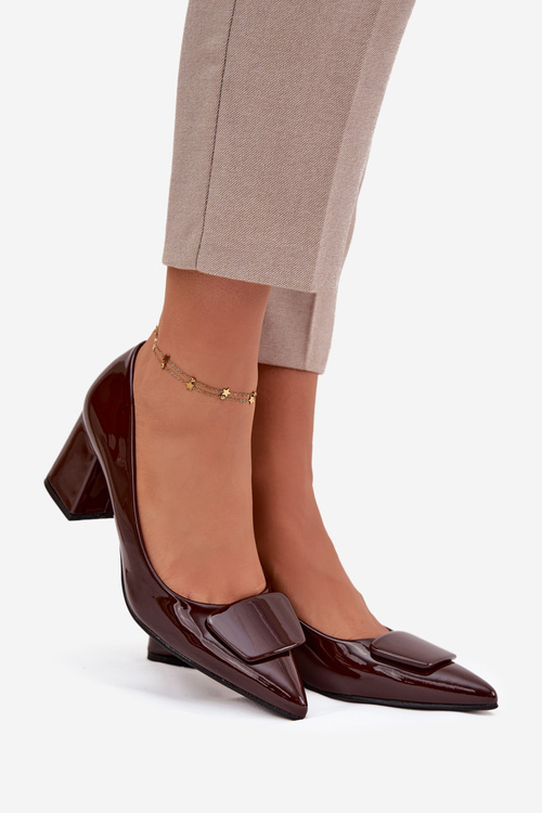 Patent Leather Heels with Embellishment Chocolate Isoline