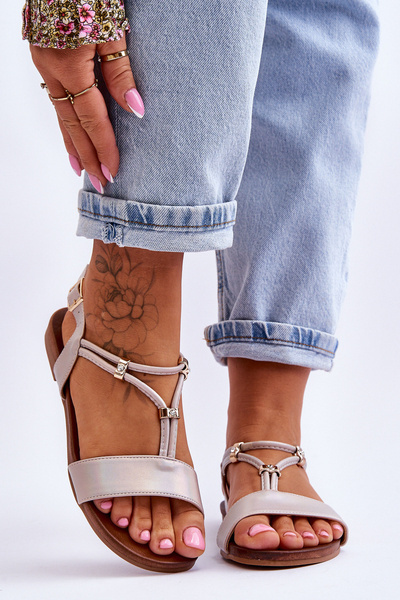 Sandały Damskie Płaskie Złote S.Barski KV-541-120