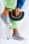 Women's Low Sneakers With Flowers Blue Janey