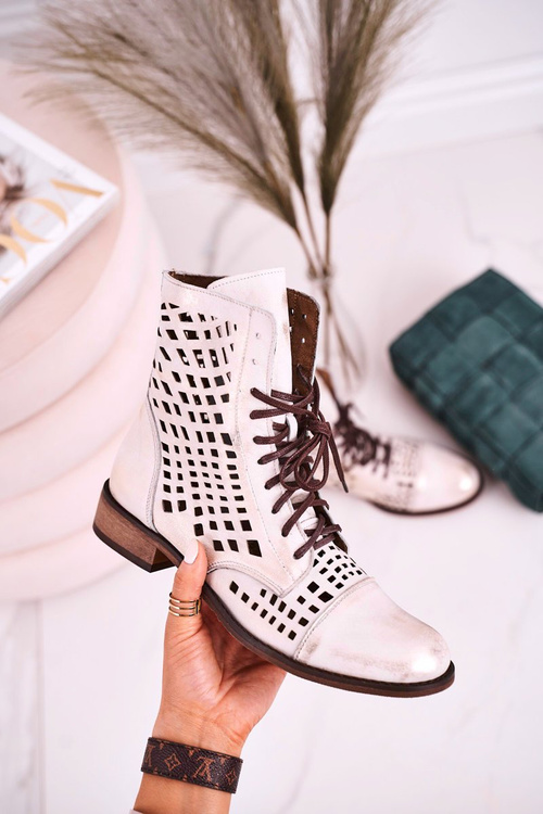 Openwork Leather Boots Nicole 2627 White-Silver