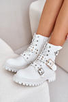 Eco Leather Ankle Boots Workers With Buckles White Serizia