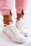 Women's Leather Sneakers White and Pink Mikayla