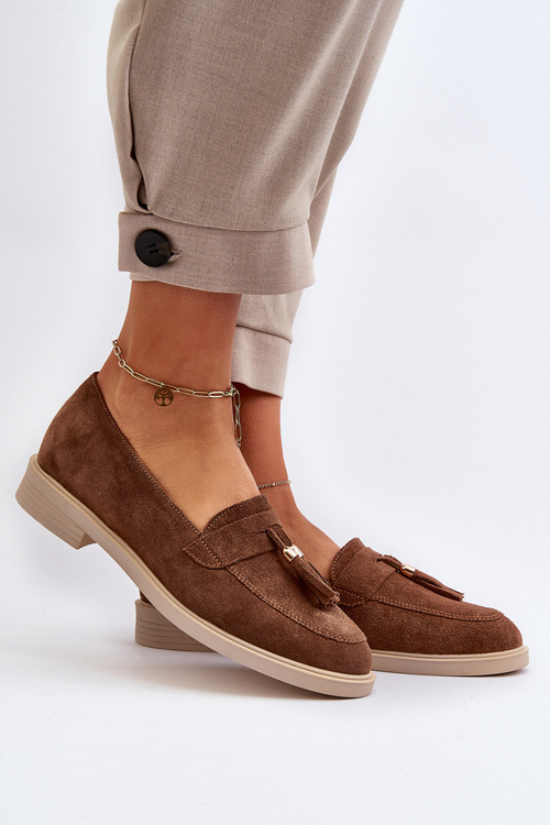 Mokasyny Zamszowe Damskie Płaski Obcas Zazoo 3420 Brązowe