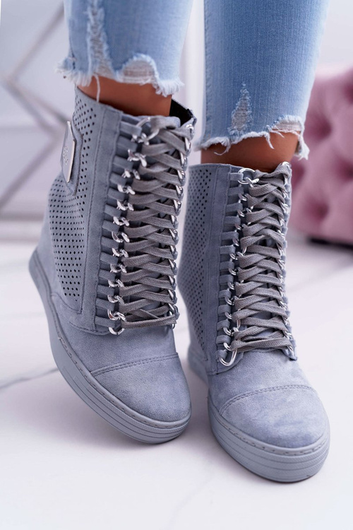 Women's Lu Boo Openwork Suede Sneakers Blue Clamma