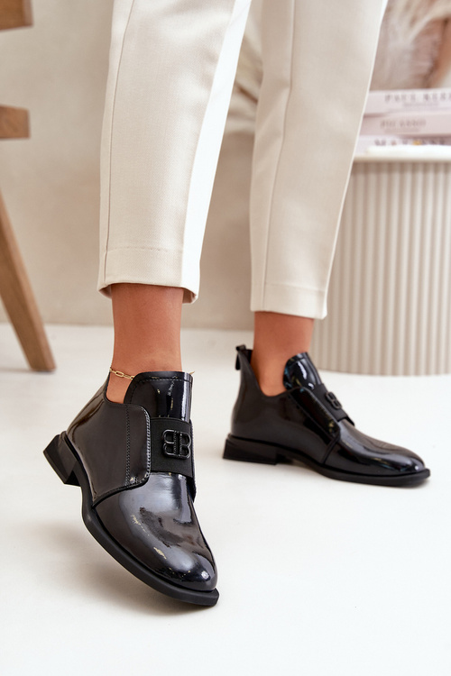 Lacquered Women's Slip-On Leather Shoes Black Vinceza 91120