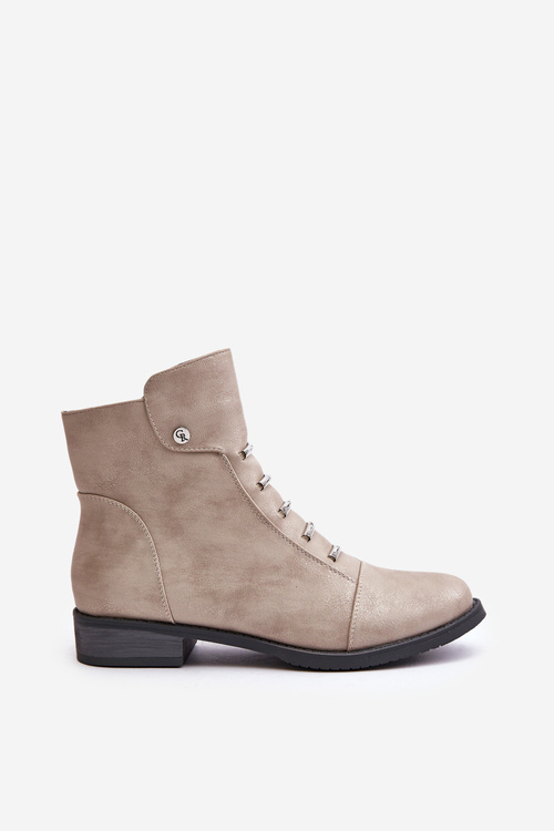 Warm Women's Ankle Boots with Flat Heel Beige Labise