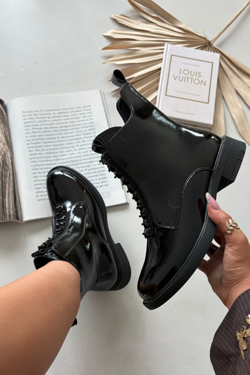 Patent leather women's ankle boots made of genuine leather D&A MR52-108 Black