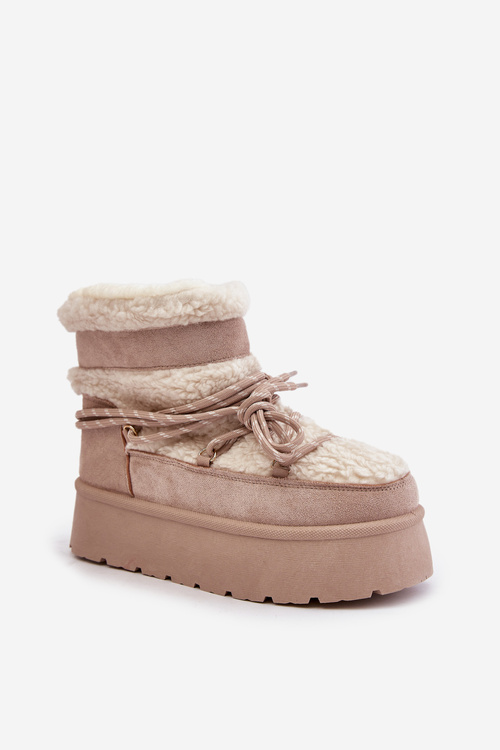 Platform Snow Boots With Lacing Light Beige Izathiel