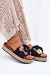 Women's Sandals With Flowers Platform With Braiding Black Zenvanis