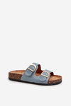 Women's Jeans Flip Flops on Cork Platform with Straps Blue Doretta