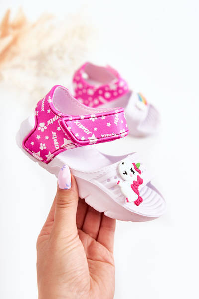 Sandały Dziecięce Lekkie Ozdoby Biało-Różowe Trusty