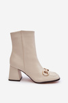 Leather Heeled Boots with Ornament Beige Pamelinta 