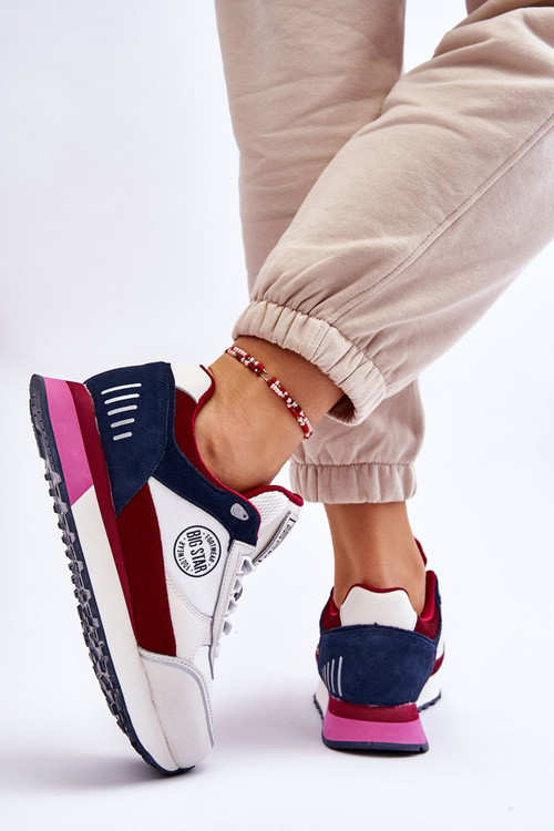 Sneakersy Skóra Memory Foam System Biało-Czerwone Big Star LL274369