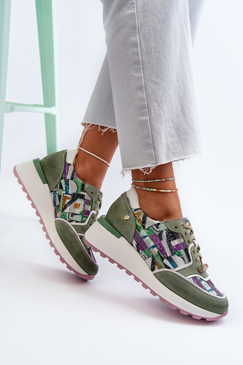 Sneakersy Skóra Naturalna Damskie Platforma Seledynowe Maciejka 06390-09