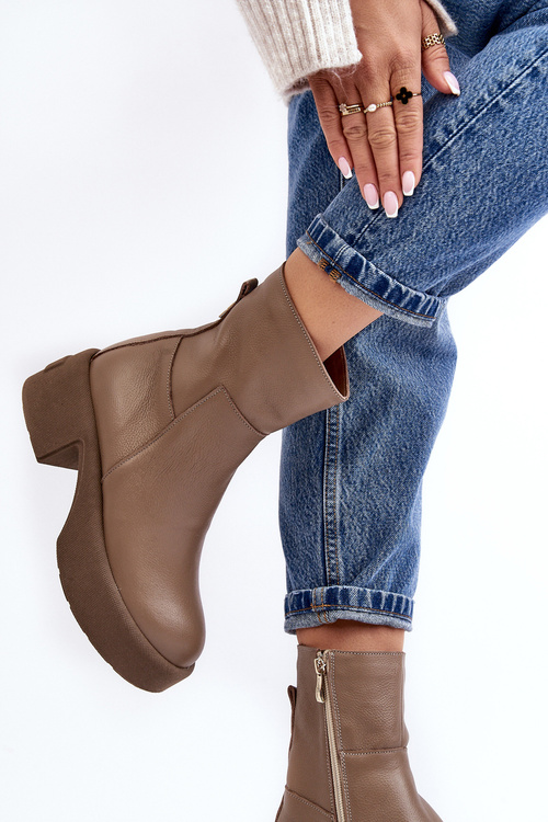 Leather Boots On Low Heel Dark Beige Lemar Volavola