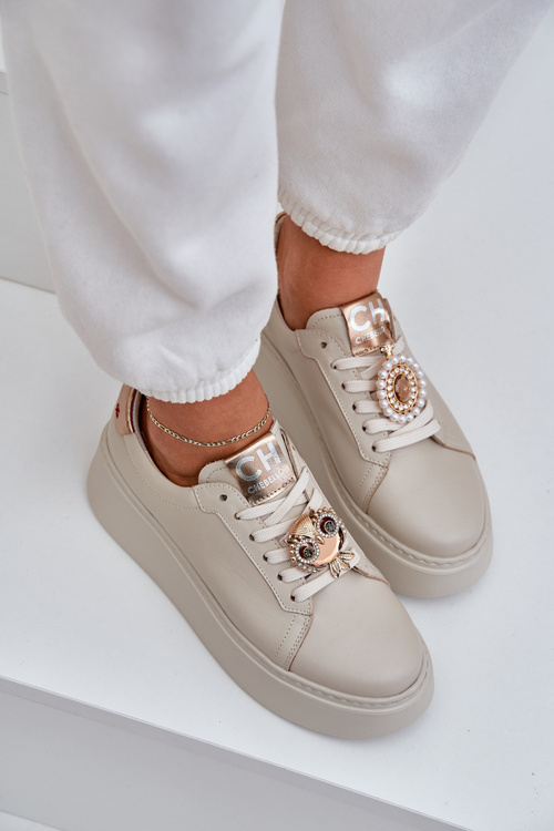 Ladies Leather Sneakers CheBello 4411 Light Beige