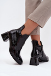Leather Lacquered Block Heel Boots with Decorative Detail Insulated Zazoo 60560 Black